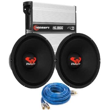 Kit 2 Alto Falantes Woofer 12" 550 RMS + Modulo Amplificador HD1600 + Cabo RCA